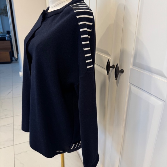 Saint James Atelier Navy Blue With striped Detail Button Down Cardigan. US 12 - Picture 4 of 10